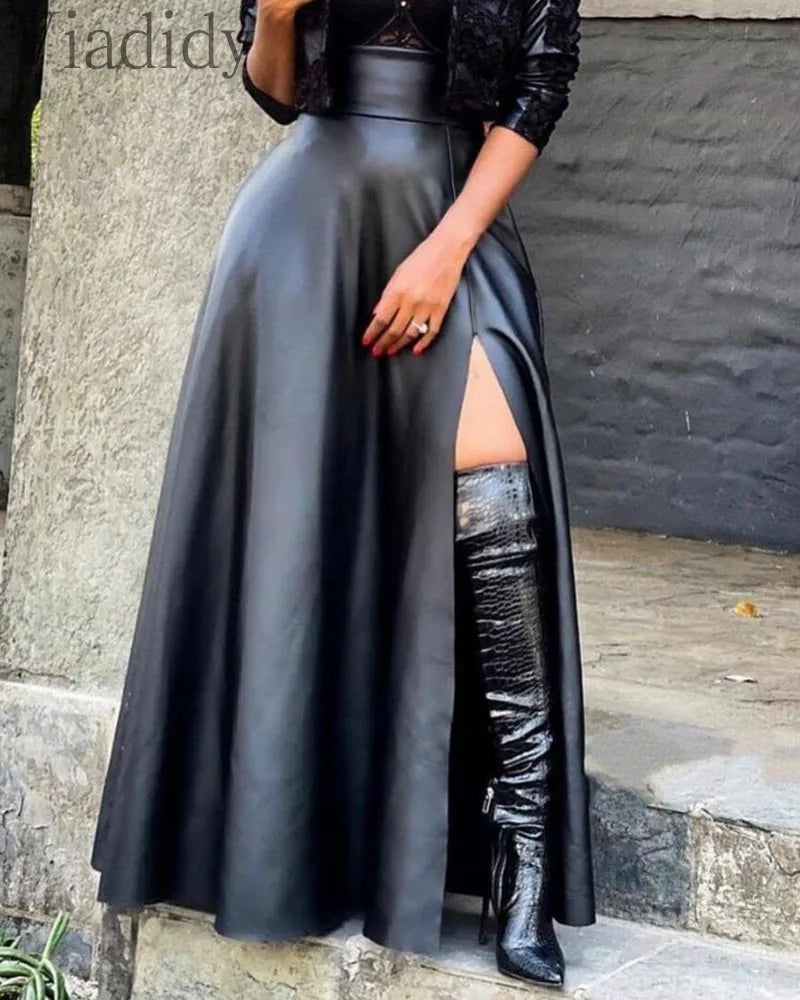 nouveauté femme jupe en cuir taille haute chic