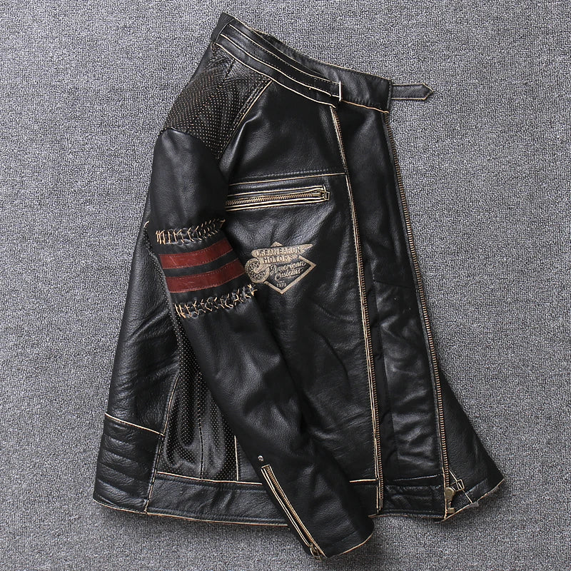 Veste Moto Homme Cuir Vachette Véritable - Style Vintage Biker | MONASTORESHOP.COM