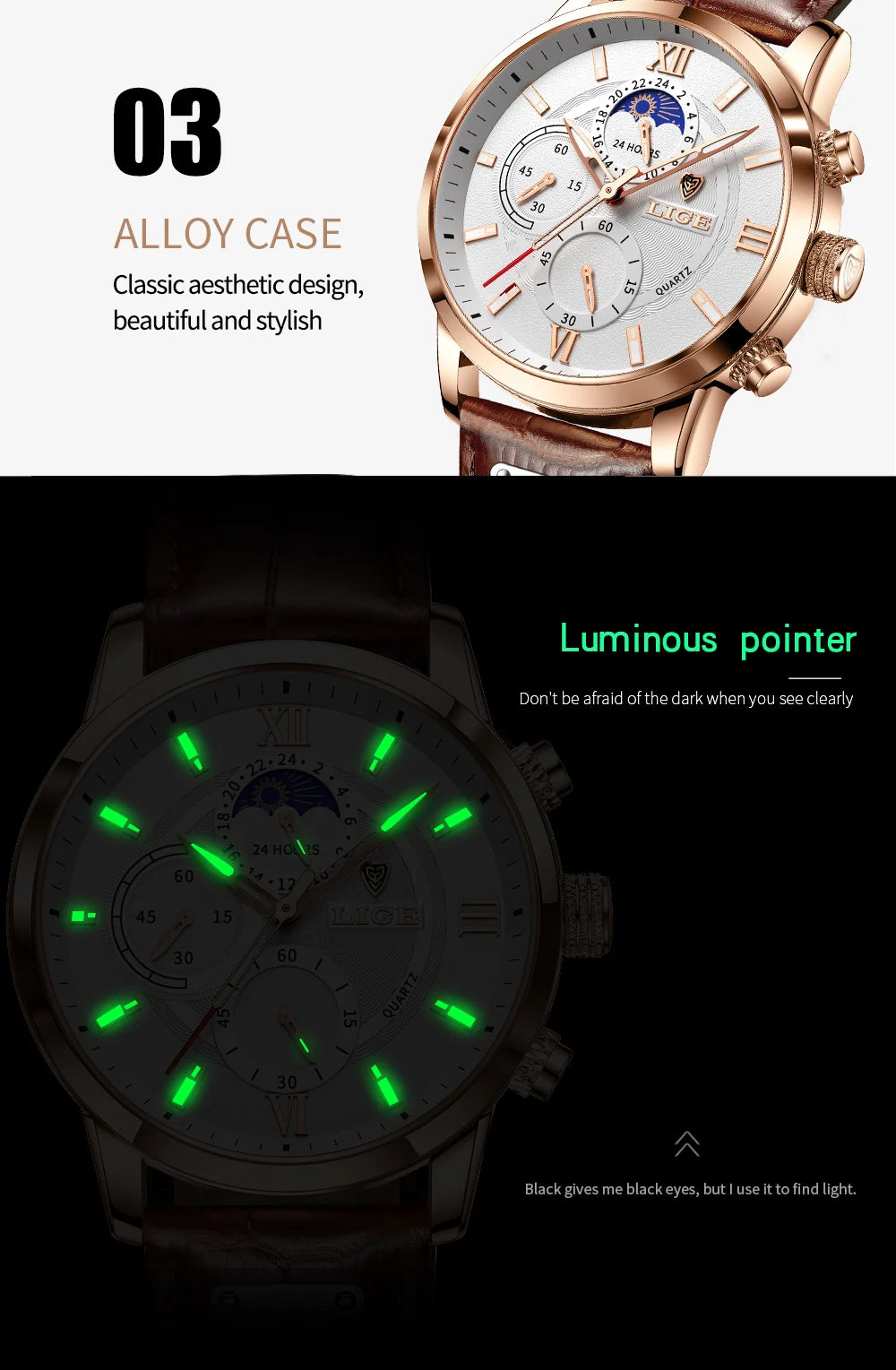 Montre Homme LIGE Cuir Marron - Quartz Étanche Sport Élégante