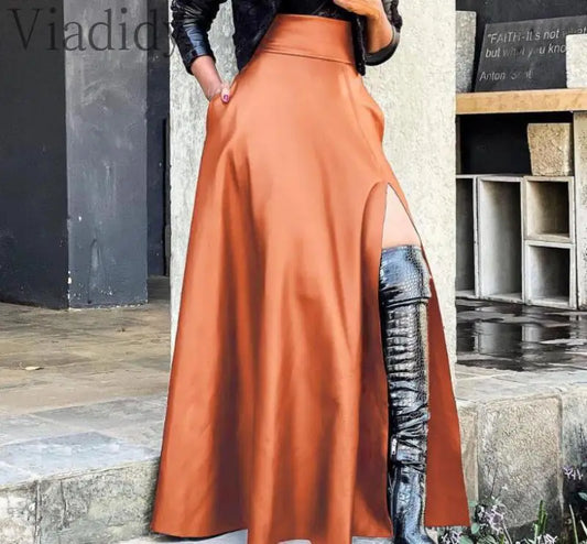 nouveauté femme jupe en cuir taille haute chic
