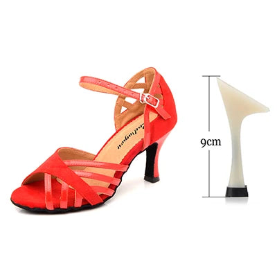 Escarpins femme à talon cubain en daim et PU, rouge, brides à lanières avec boucle.