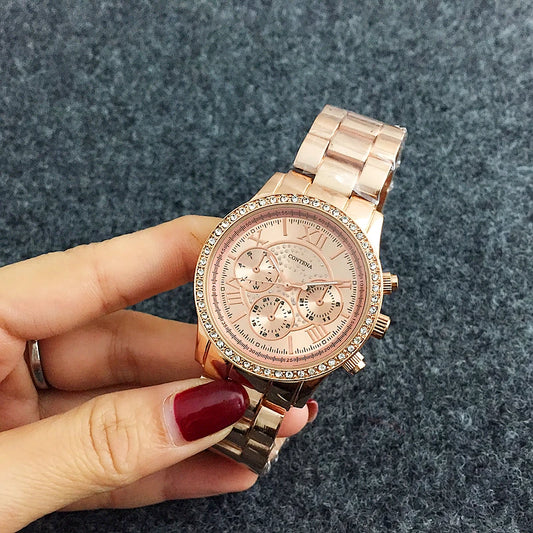 Montre Femme Luxe Diamants Or Rose - Acier Inoxydable Quartz Élégante chiffre romain
