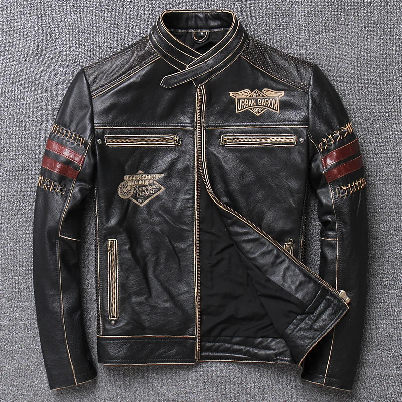 Veste Moto Homme Cuir Vachette Véritable - Style Vintage Biker | MONASTORESHOP.COM