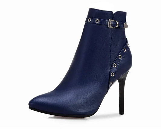 Bottes Courtes Femme à Talons Hauts ✨ Bottines Zippées Pointues avec Rivets - Rouge & Jaune