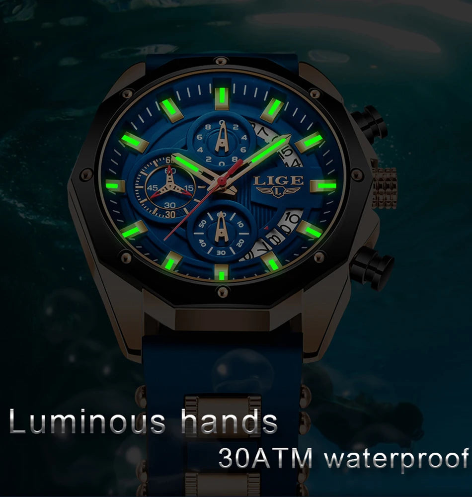 LIGE – montre de Sport en Silicone pour hommes