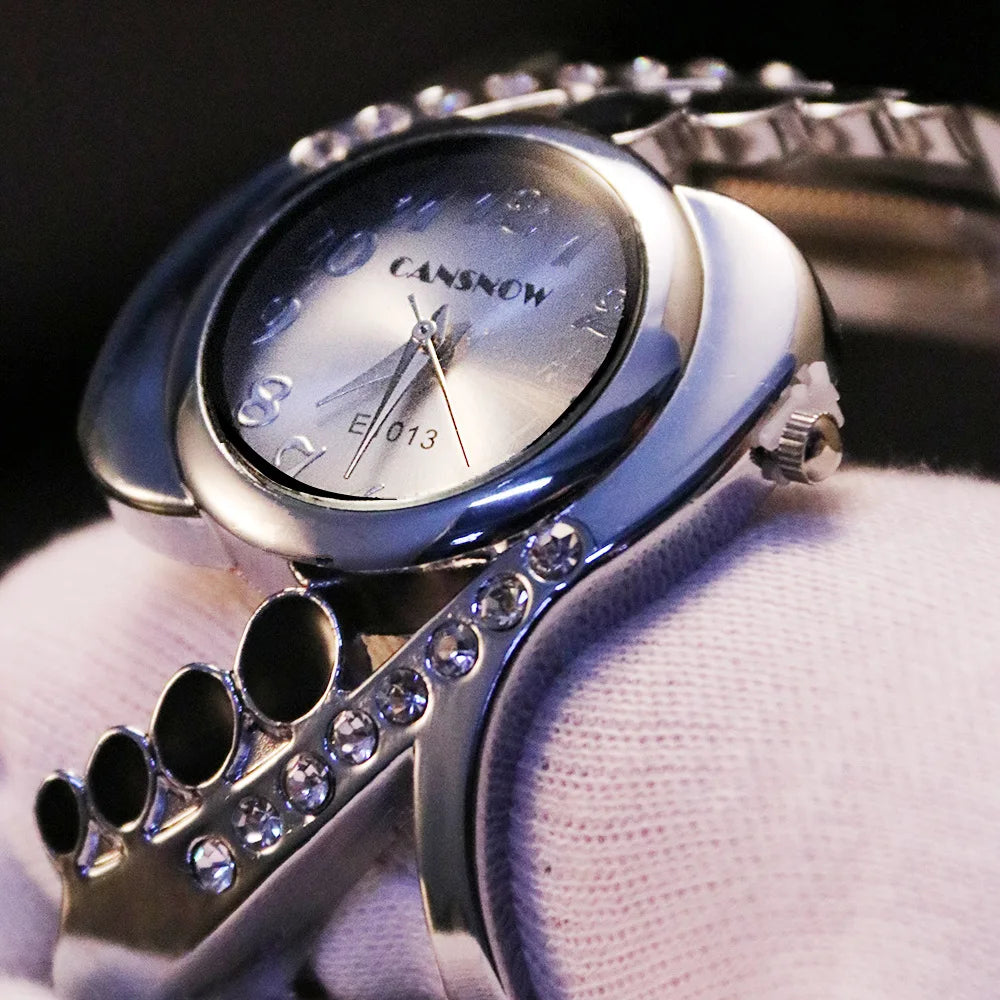 Montre Bracelet Femme Quartz Cristaux Acier Inoxydable