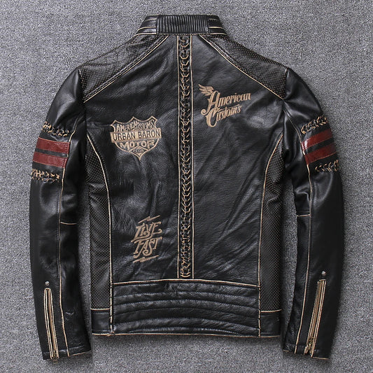 Veste Moto Homme Cuir Vachette Véritable - Style Vintage Biker | MONASTORESHOP.COM