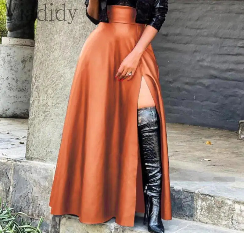 nouveauté femme jupe en cuir taille haute chic