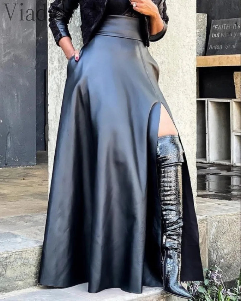 nouveauté femme jupe en cuir taille haute chic
