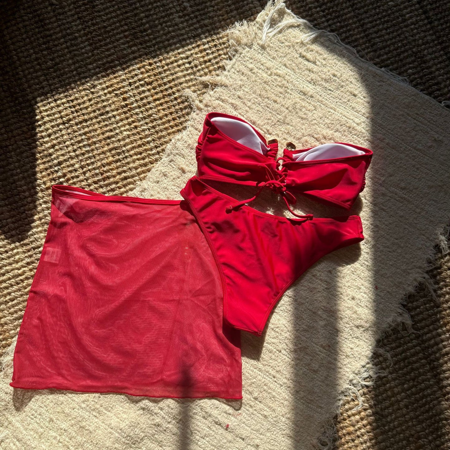 Maillot de Bain Trois Pièces Femme avec Jupe en Maille - Bikini Anneau Métal