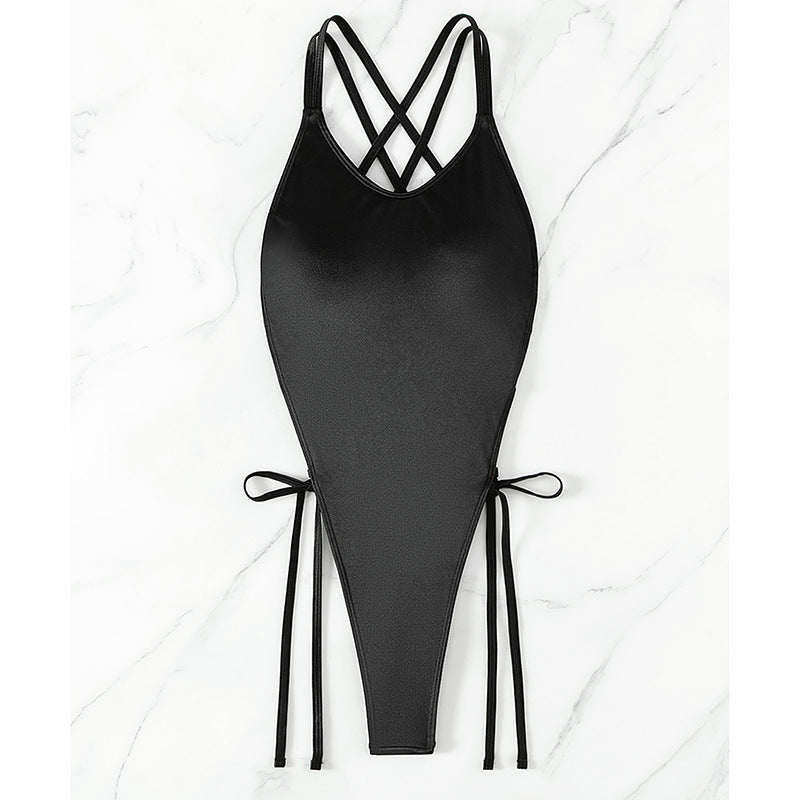 Maillot de Bain Une Pièce Noir Sexy - Bi-Matière Mat & Scintillant - Grande Taille