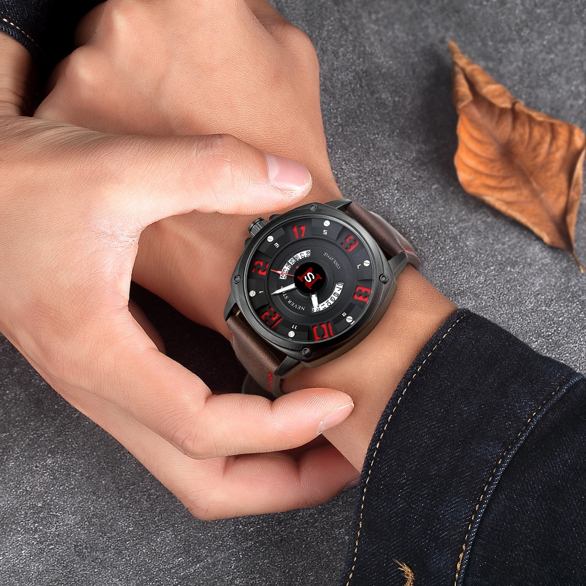 Montre Homme Quartz Classique Cadran Chiffres Lumineux - Bracelet Cuir Étanche