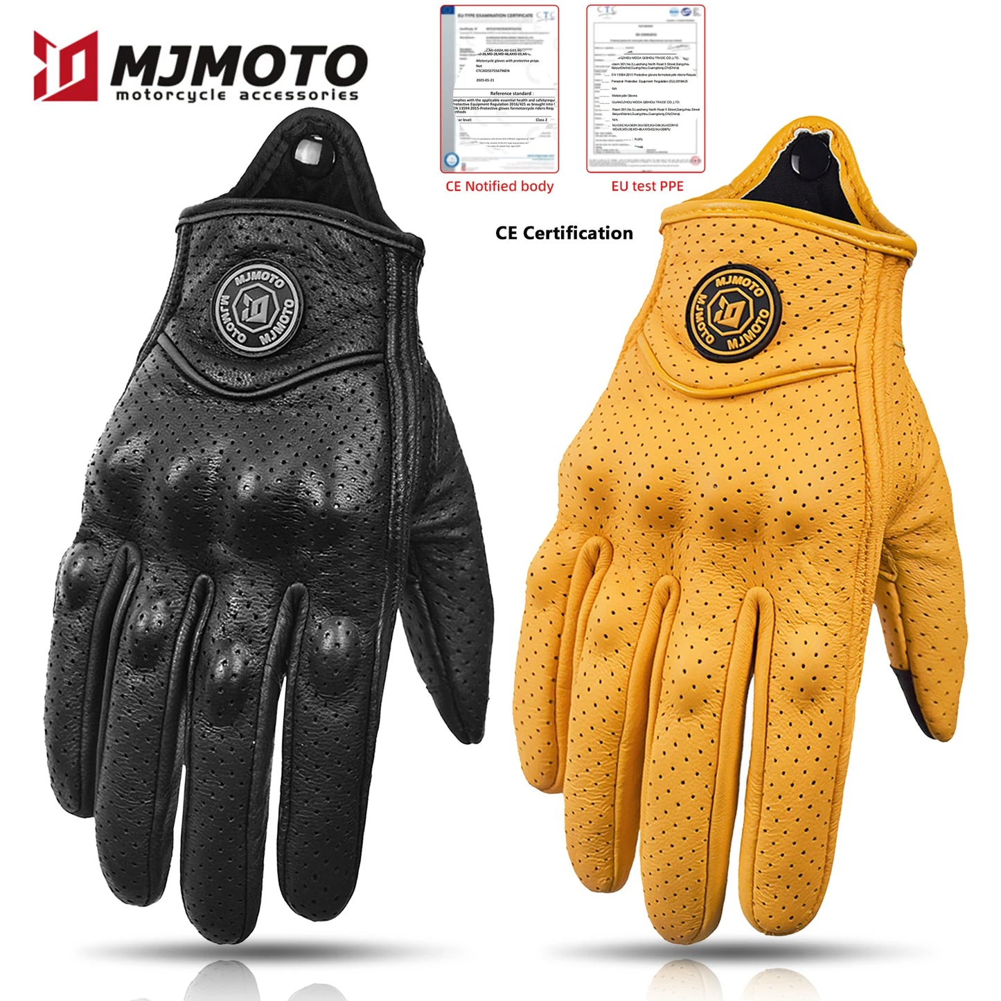 Gants de Moto en cuir rétro classique perforé ou non/ antidérapant hommes/femmes
