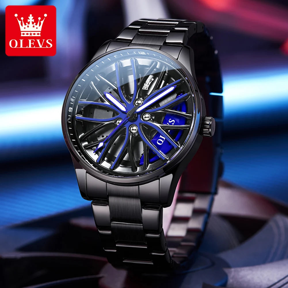 Montre Homme OLEVS Sport Automobile Cadran Rotatif 360° Quartz Étanche Lumineux - MONASTORESHOP.COM