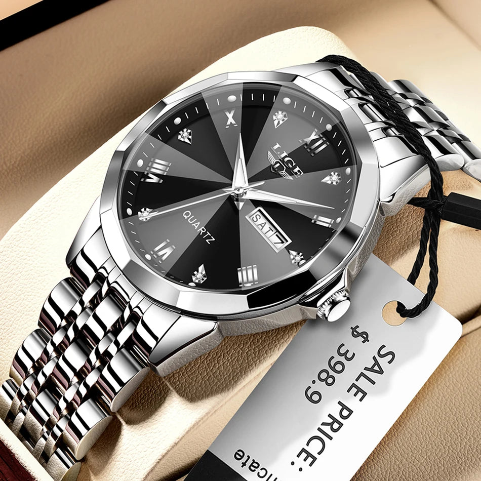 Montre Femme LIGE Acier Inoxydable - Quartz Luxe Or Noir Classique Élégante