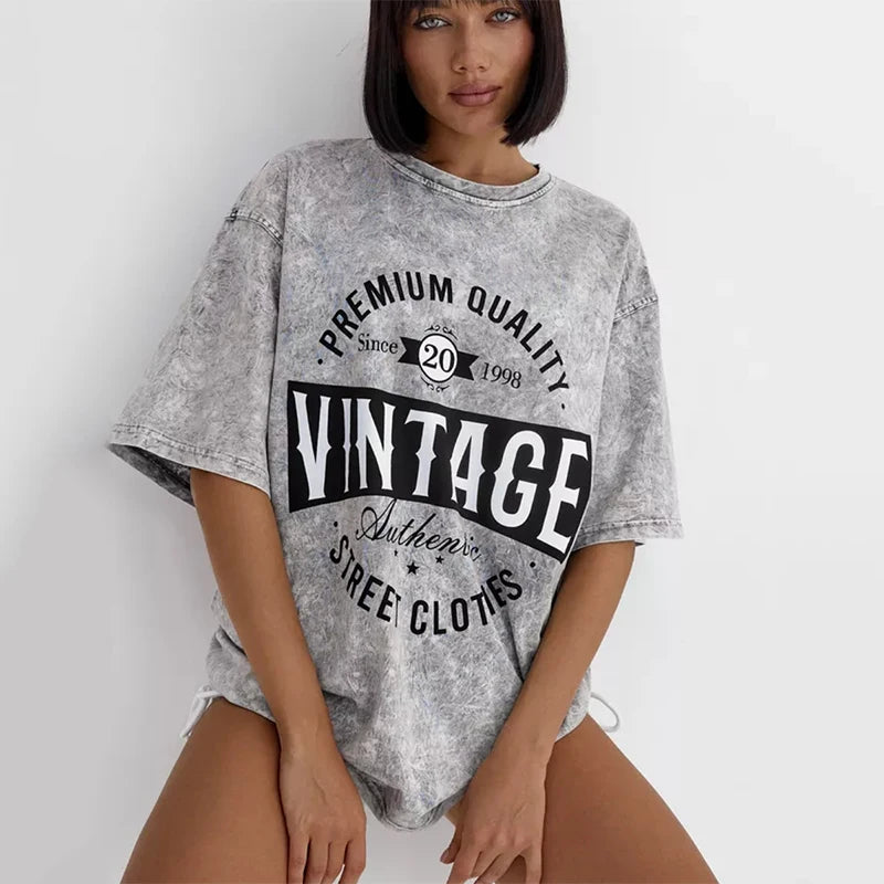T-shirt Femme Surdimensionné Vintage Délavé - Style Streetwear