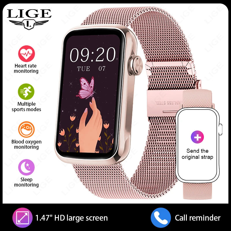 Montre Connectée Femme LIGE - Smartwatch Sport Étanche IP68 Rose