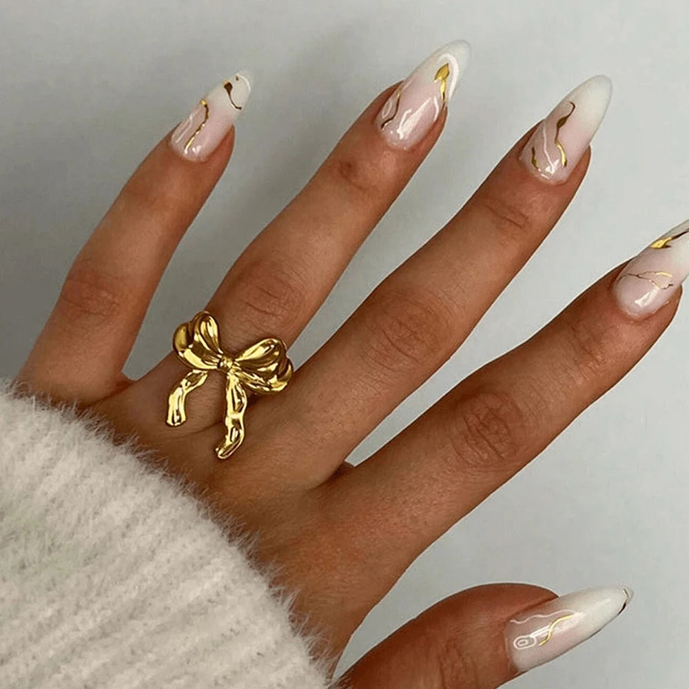 bague dorée ou argent à nœud en acier inoxydable, élégante pour femmes