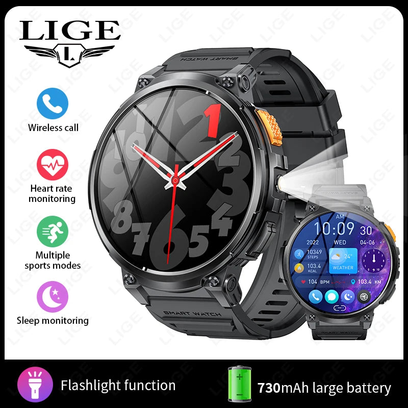 Montre Intelligente LIGE K66 Homme Lampe Torche - 1.85" 730mAh Bluetooth LED Outdoor - MONASTORESHOP.COM