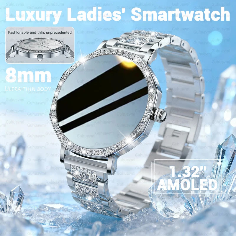 Montre Connectée Luxe Femme Diamant ChatGPT - 8mm Ultra Fine Bluetooth IP68 Or Rose - MONASTORESHOP.COM