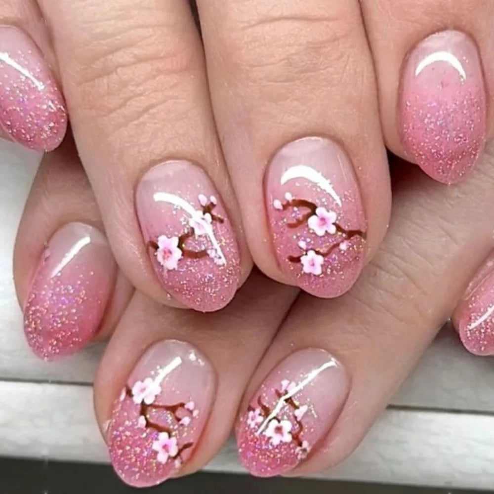 Faux ongles à pression carrée courte, fleur de Jade