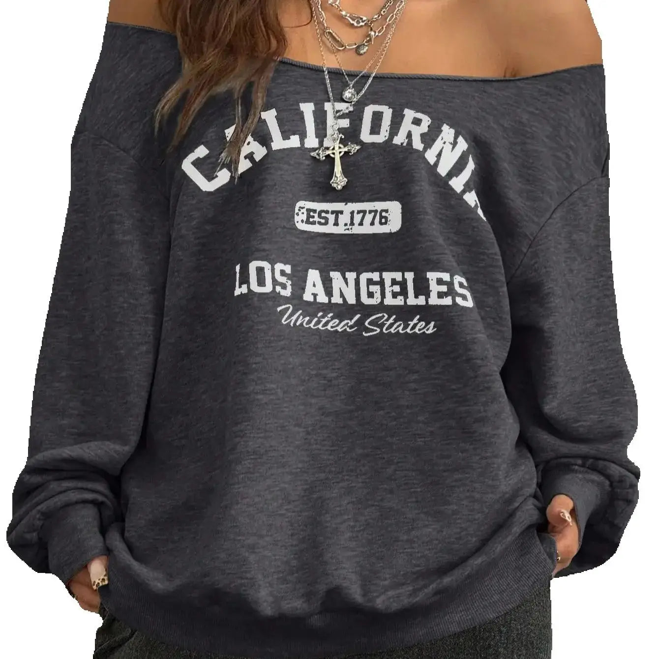 Haut Long Oversize Manches Longues Femme – Motif Lettres Style Décontracté