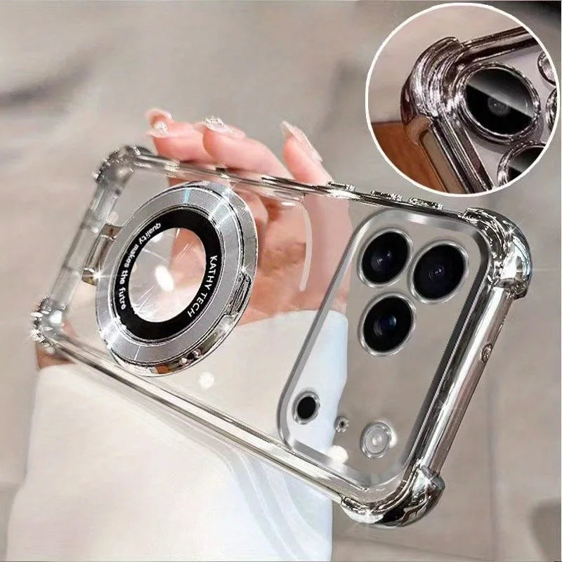 Coque magnétique transparente en TPU de qualité supérieure pour iPhone 17 16 15 14 13 12 11 Pro Max 16 Plus 17 Air avec support d'anneau, étui Transparent plaqué