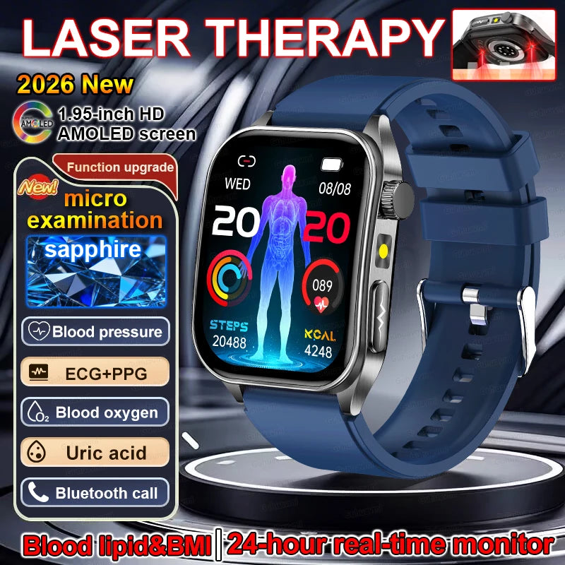 Montre Connectée Santé Thérapie Laser - ECG, Oxygène Sanguin, Acide Urique - Smartwatch Bien-être