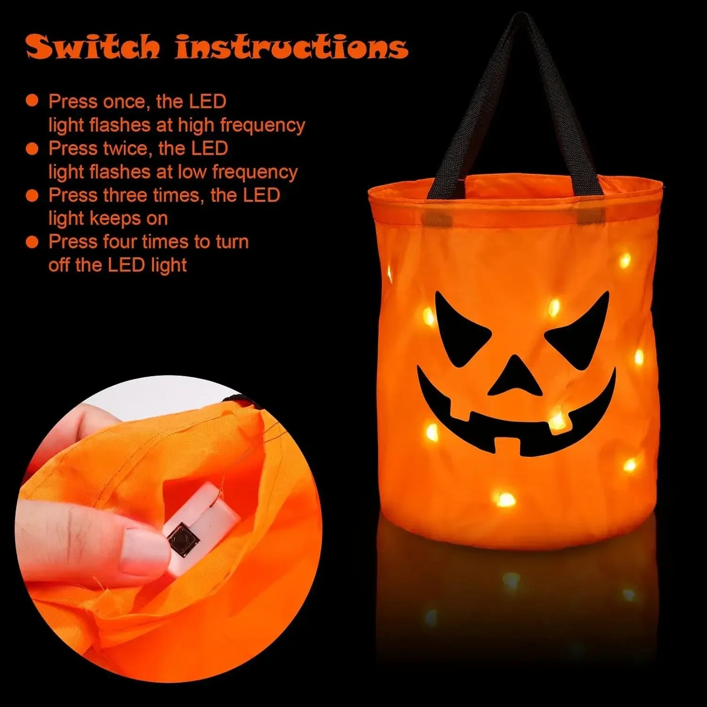 sceau en forme de citrouille illuminé pour collecte de bonbons halloween