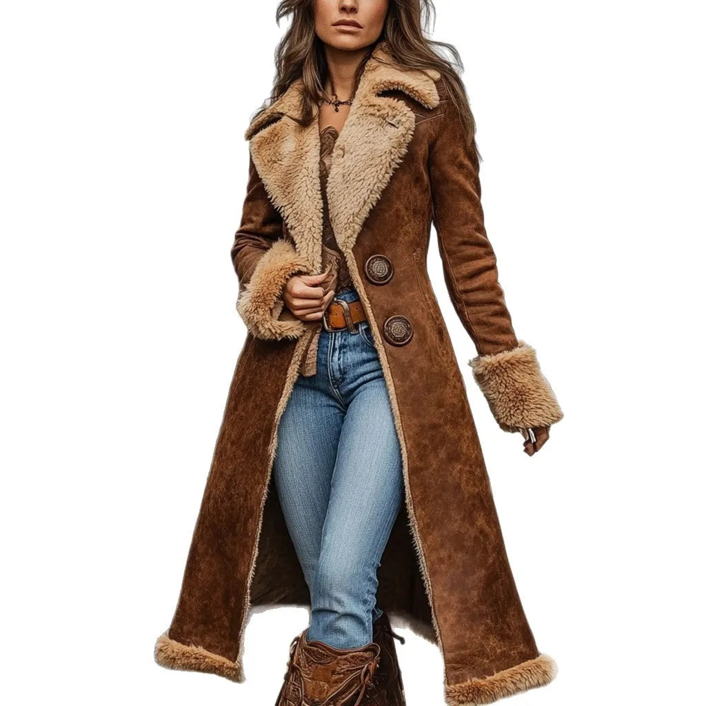 manteau long façon western rétro pour femmes