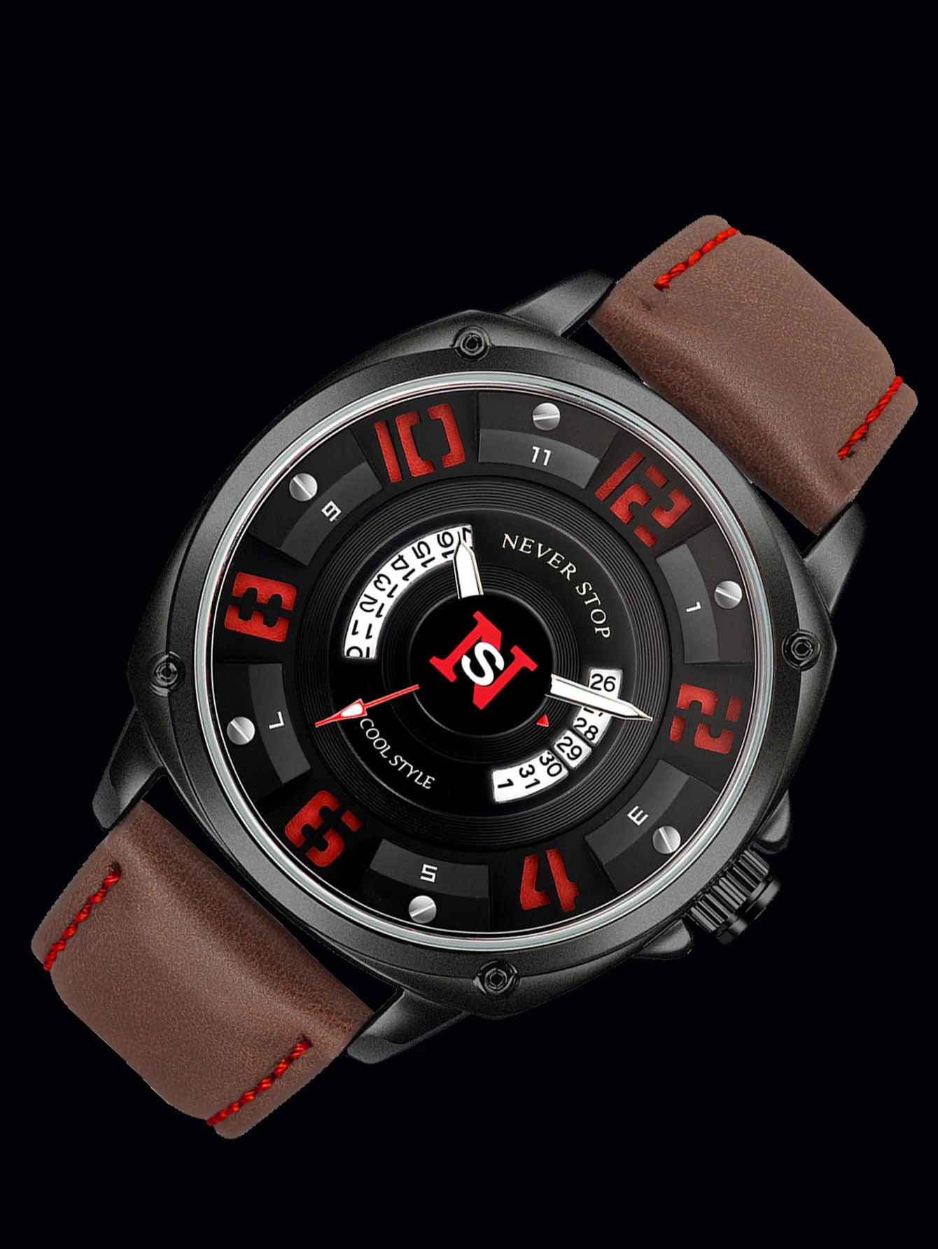 Montre Homme Quartz Classique Cadran Chiffres Lumineux - Bracelet Cuir Étanche