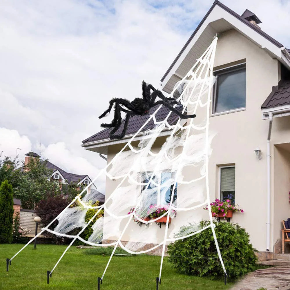 toile d'araignée halloween triangulaire pour déco façade de maison