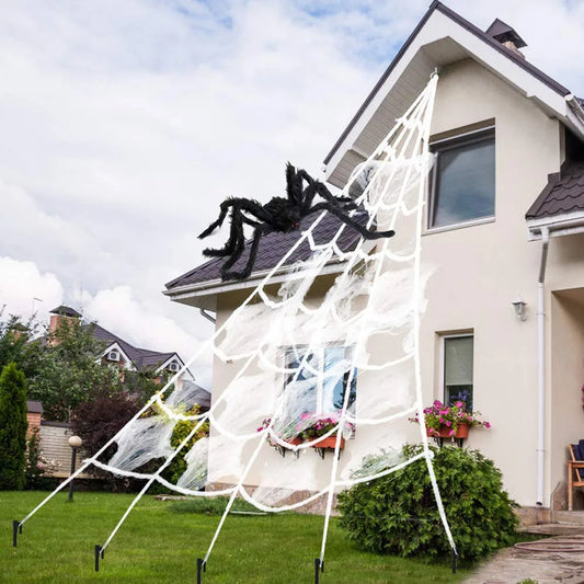 toile d'araignée halloween triangulaire pour déco façade de maison