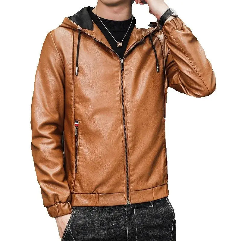 Blouson Homme Cuir PU Automne - Veste Motard Noir Uni | MONASTORESHOP.COM