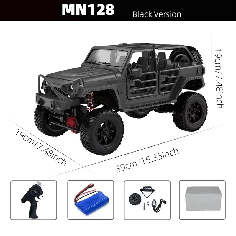 MN128 1/12 RC voiture 4WD Jeep modèle 2.4G télécommande lumière LED 4X4 hors route