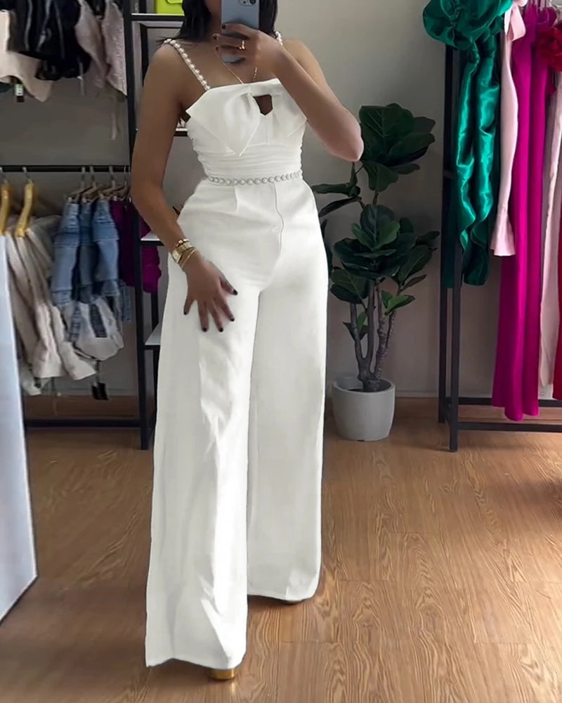 Combinaison Femme Ceinture Perlé Jambe Large Élégante - MONASTORESHOP.COM