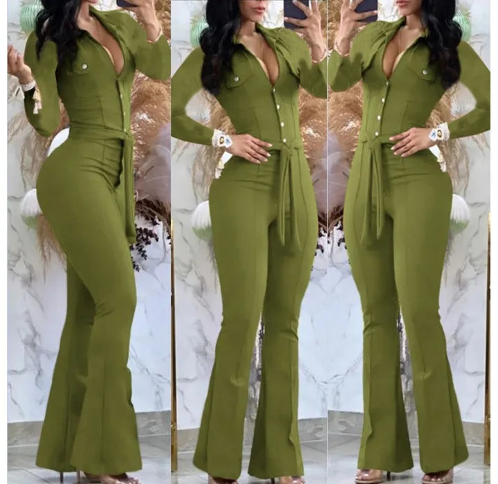combinaison taille haute femme pantalon évasé élégant
