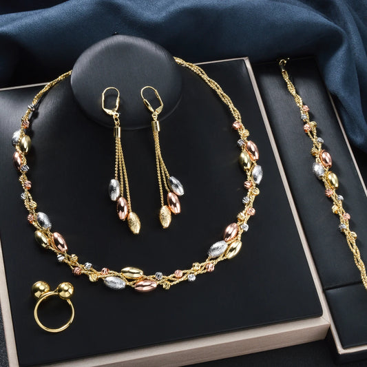 Ensemble Bijoux Femme 4 Pièces Perles Colorées - Collier Bracelet Boucles Bague