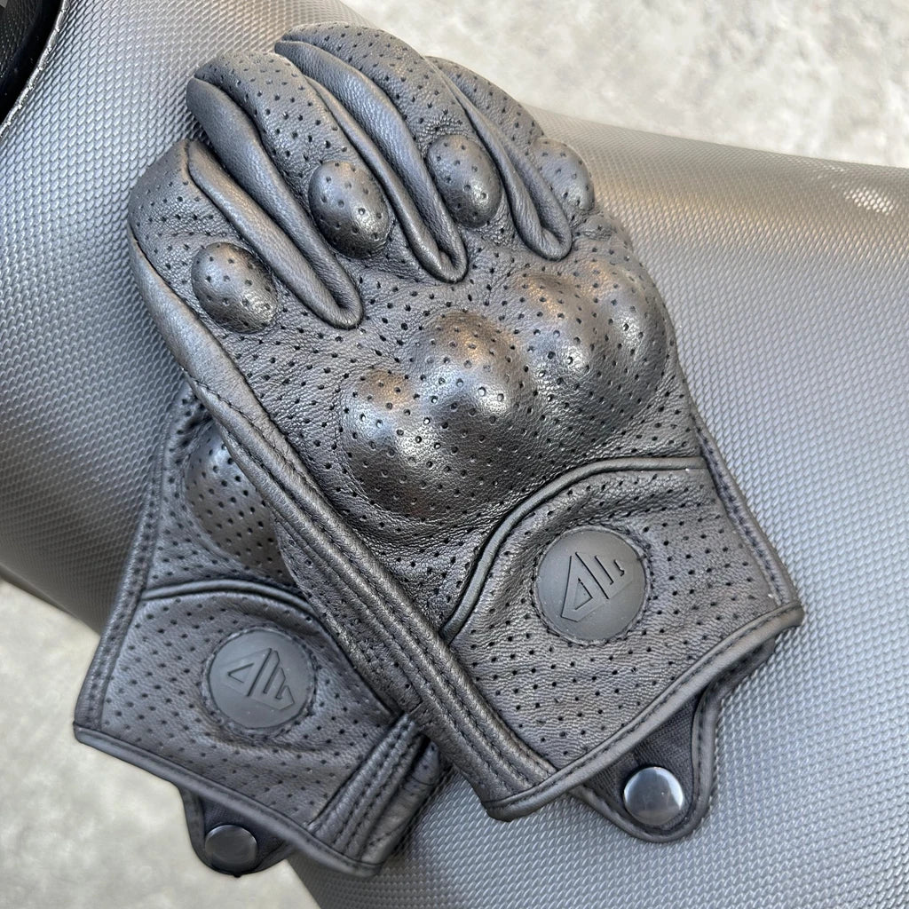 Gants de Moto rétro perforé cuir véritable