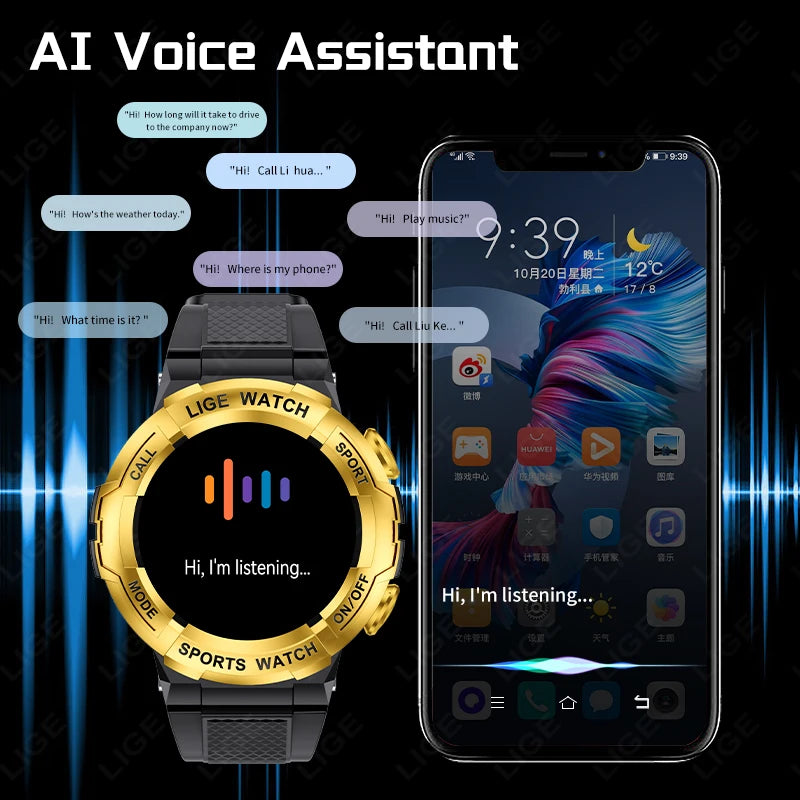 💝 Montre Connectée LIGE 2025 Homme - Cadeau Saint-Valentin Parfait | Smartwatch Sport AI Bluetooth