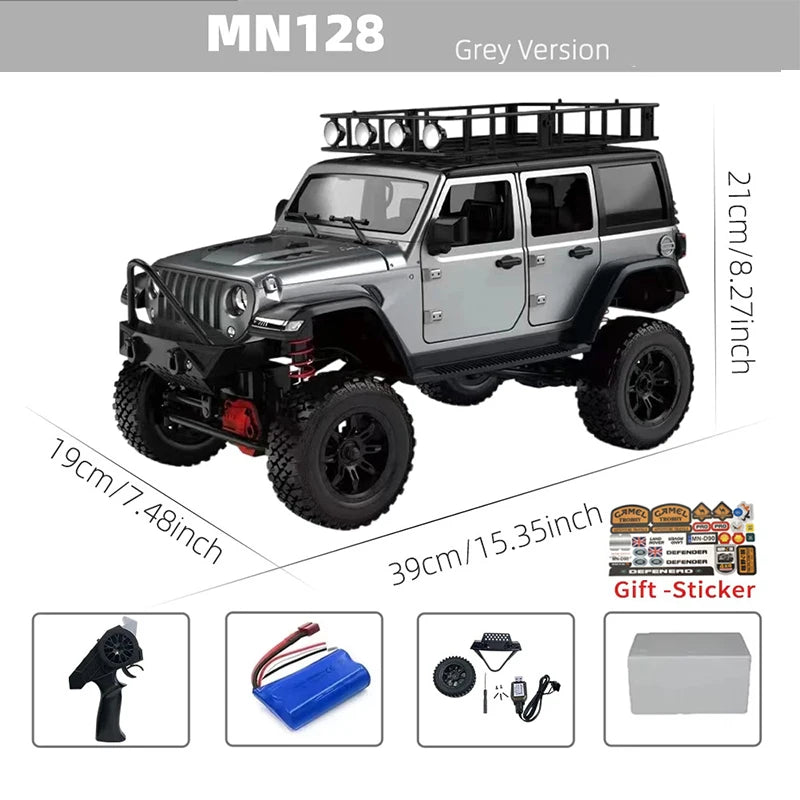 MN128 1/12 RC voiture 4WD Jeep modèle 2.4G télécommande lumière LED 4X4 hors route
