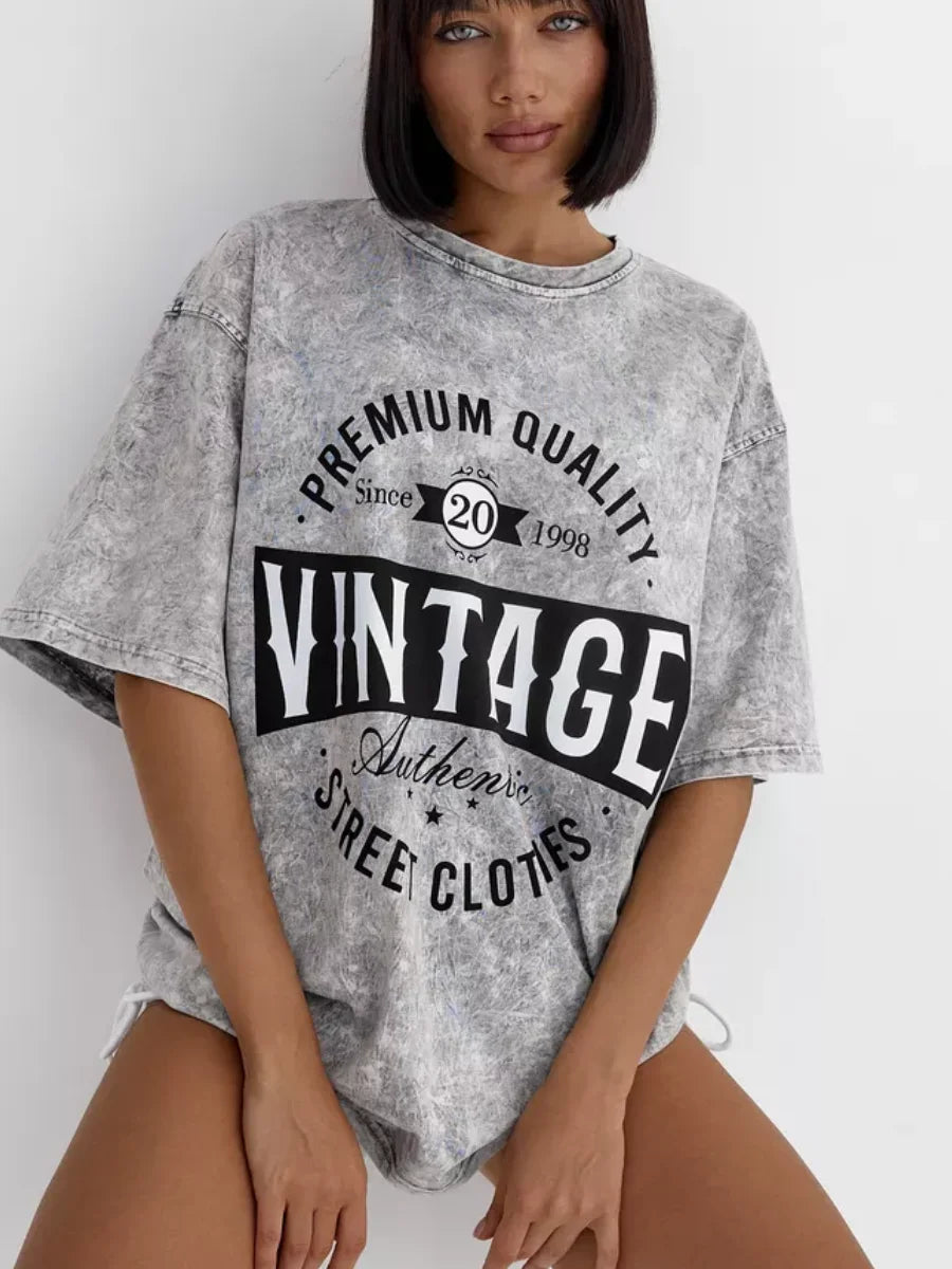 T-shirt Femme Surdimensionné Vintage Délavé - Style Streetwear