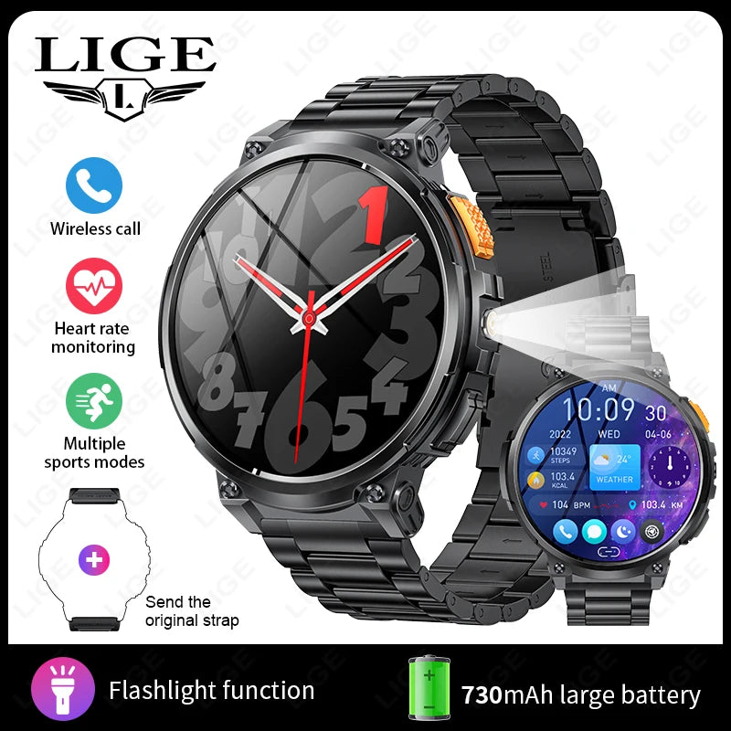 Montre Intelligente LIGE K66 Homme Lampe Torche - 1.85" 730mAh Bluetooth LED Outdoor - MONASTORESHOP.COM