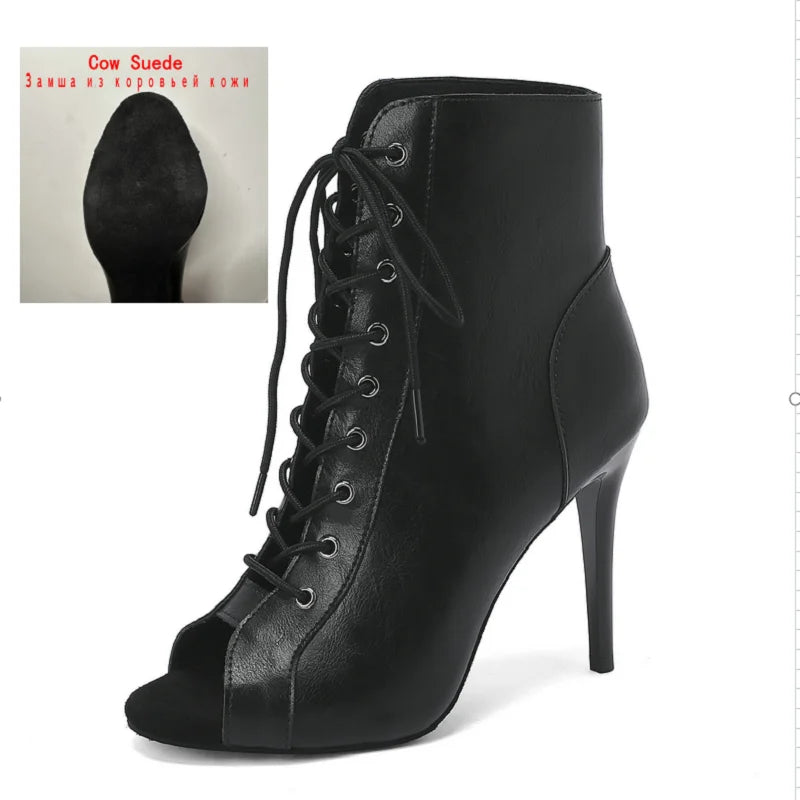 chaussure femme en cuir véritable ouverte devant a talon éguille semelle en daim