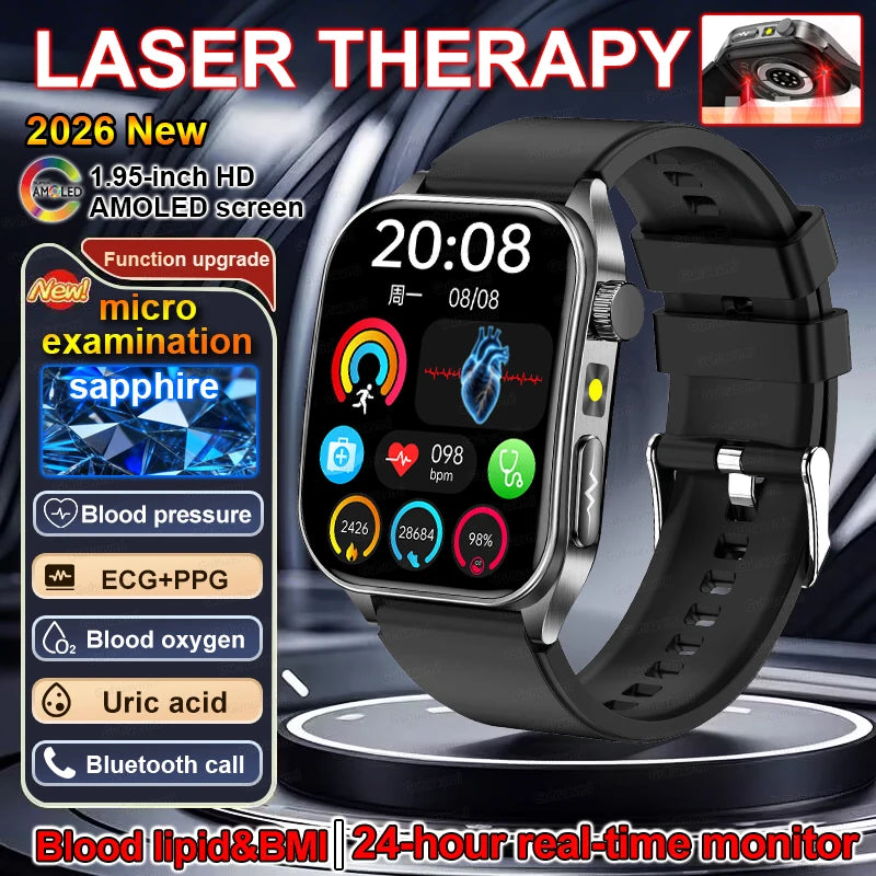 Montre Connectée Santé Thérapie Laser - ECG, Oxygène Sanguin, Acide Urique - Smartwatch Bien-être