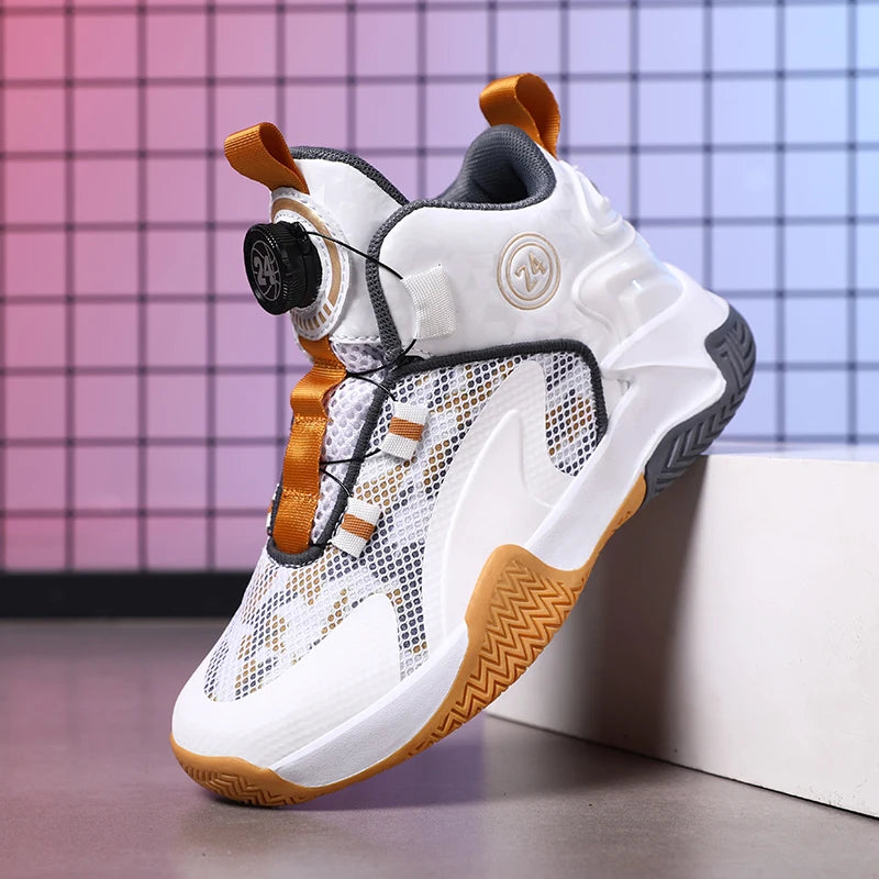 Chaussures de basket-ball pour enfants lacets a serrage automatique