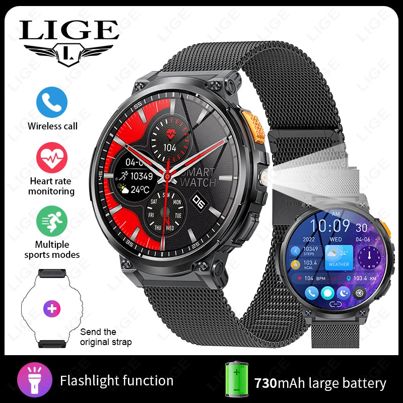Montre Intelligente LIGE K66 Homme Lampe Torche - 1.85" 730mAh Bluetooth LED Outdoor - MONASTORESHOP.COM