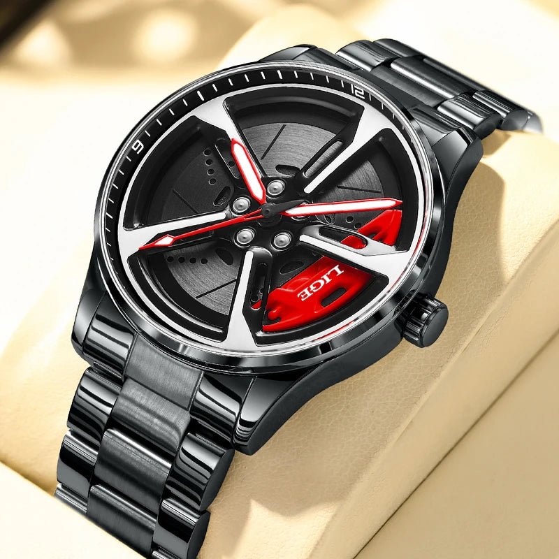 LIGE 2025 cadran rotatif montre-bracelet sport à Quartz étrier de frein