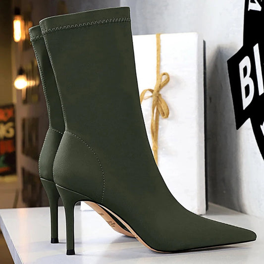 Bottines Femme Talons Aiguille - Chaussettes Extensibles Bout Pointu