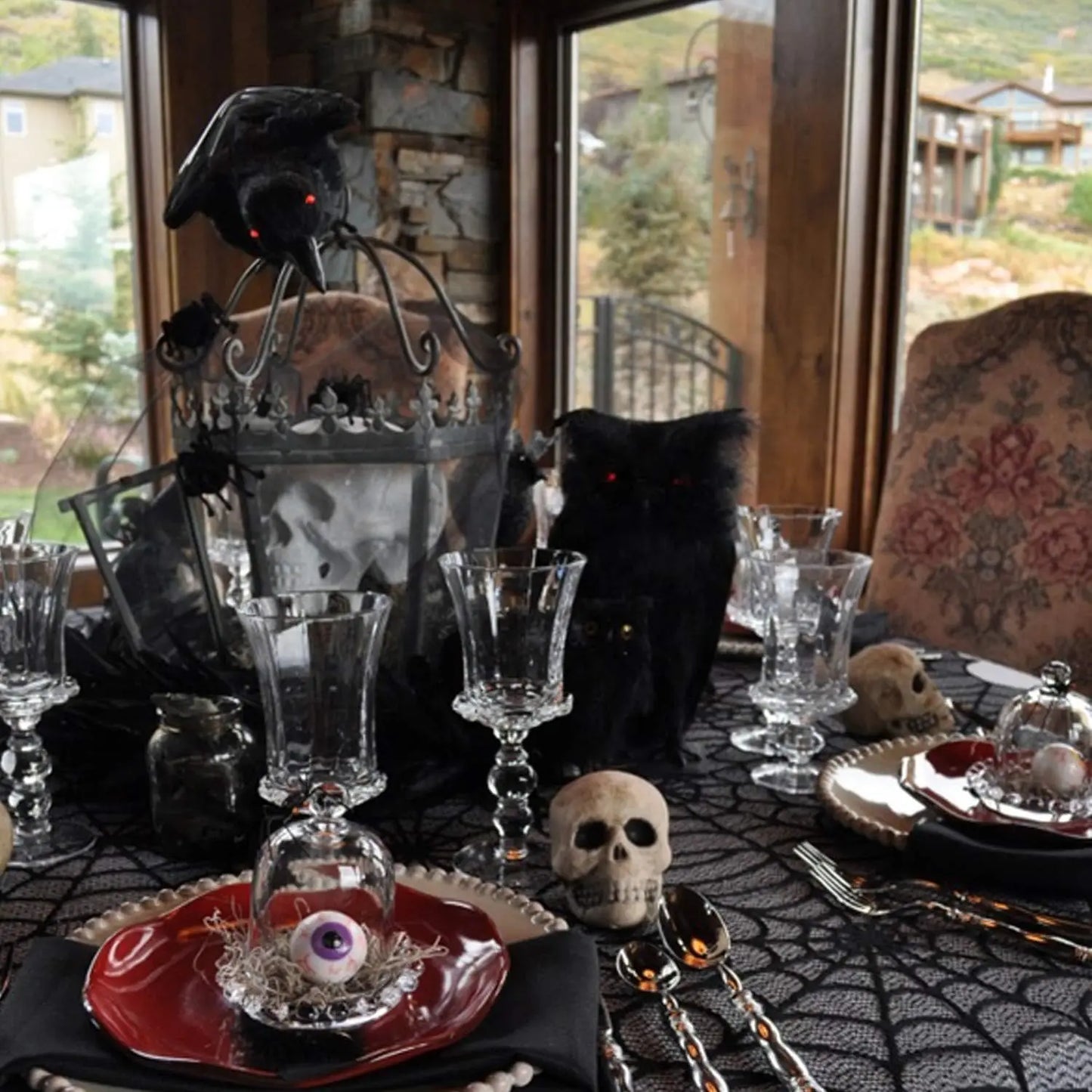 nappe de table en dentelle noire toile d'araignée pour soirée halloween